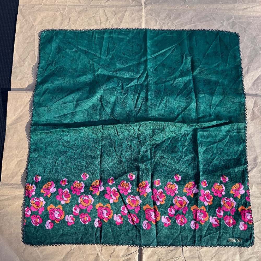 Anna Sui Neckerchief/Bandana, Green + Roses